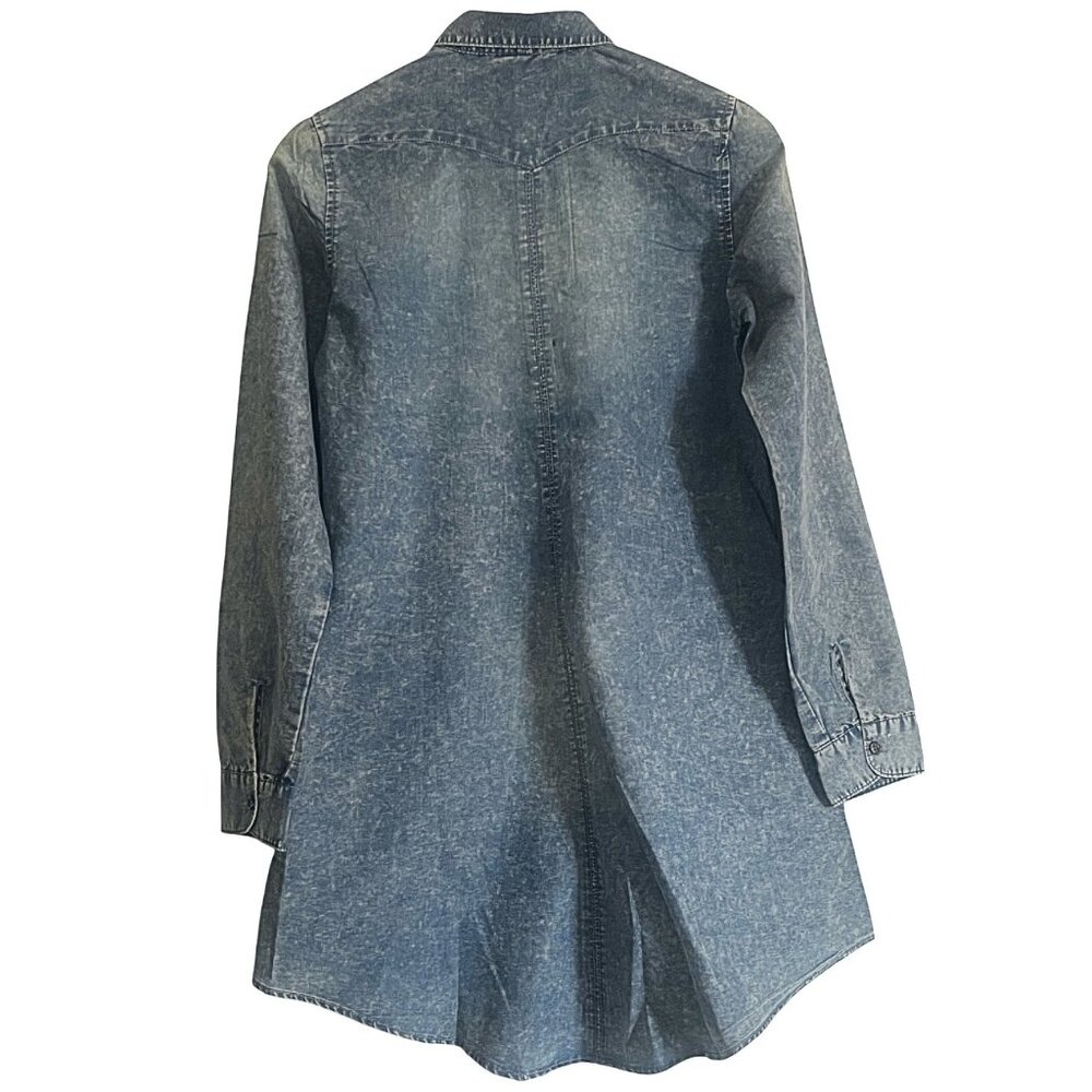 Leshop Oversized Long Sleeve Button Down Acid Wash Fit & Flare Denim Shirt S - Picture 2 of 5